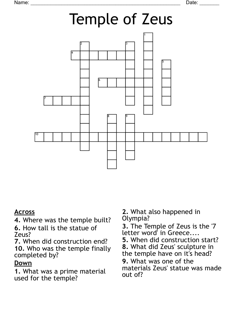 Temple of Zeus Crossword