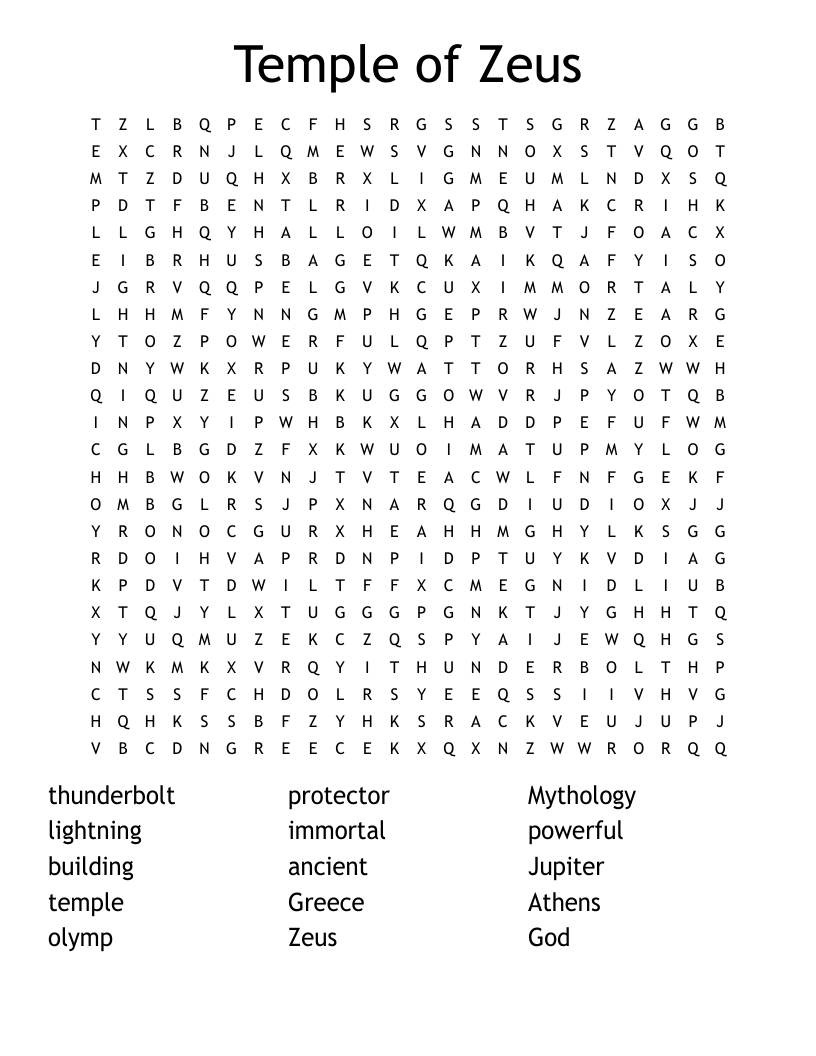 Temple of Zeus Word Search
