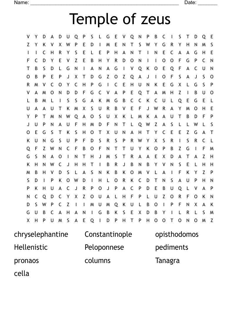 Temple of zeus Word Search