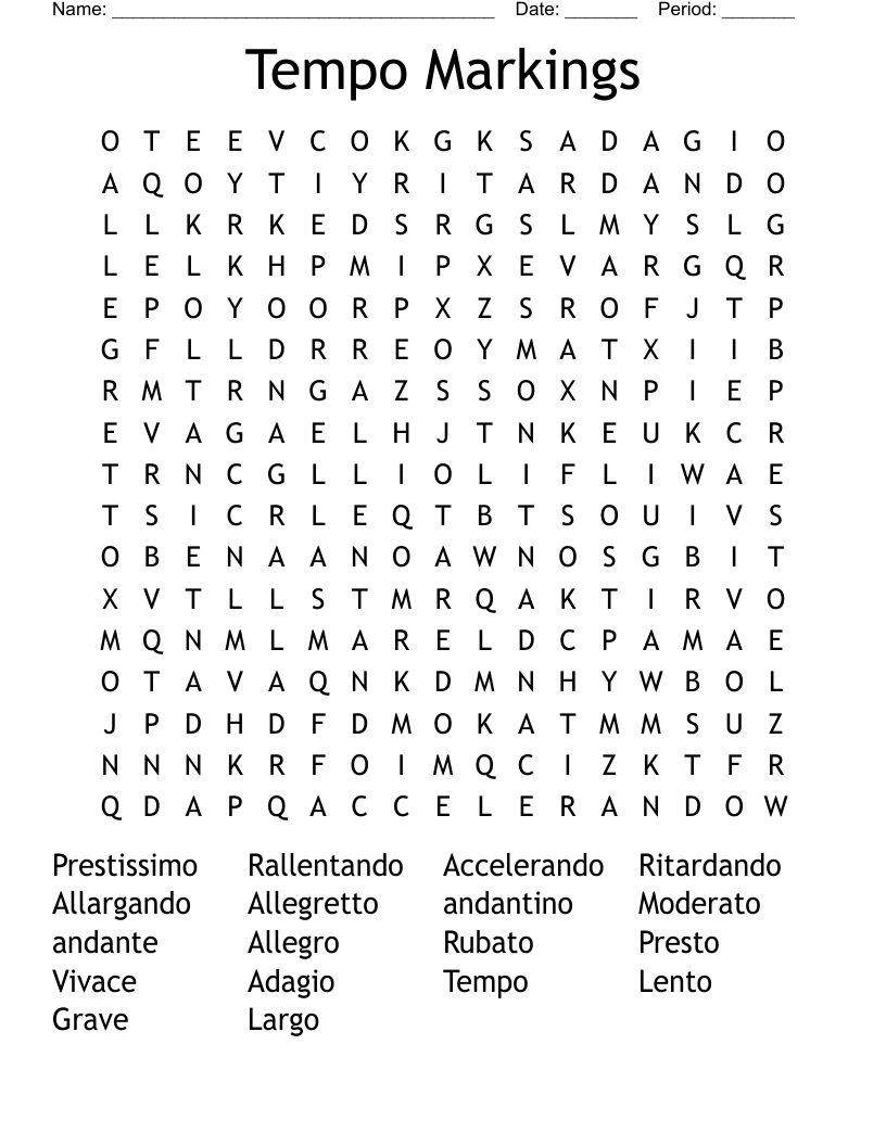 Tempo Markings Word Search