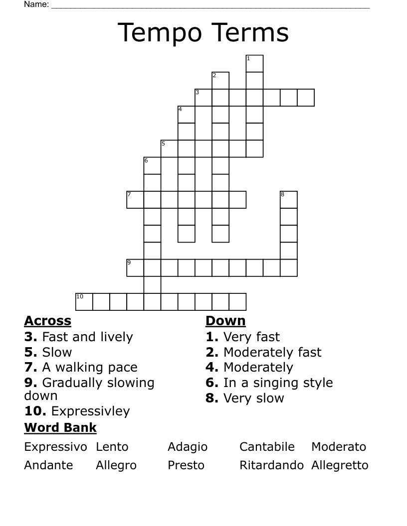 Tempo Terms Crossword