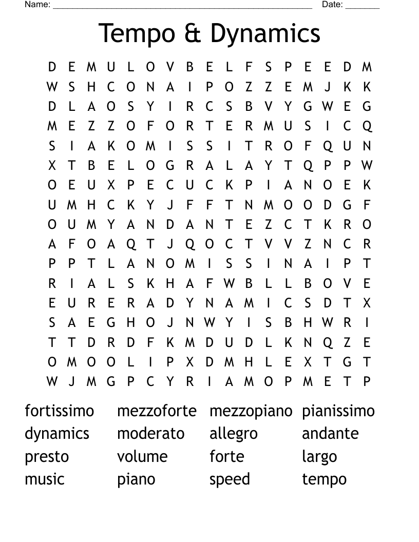 Tempo & Dynamics Word Search