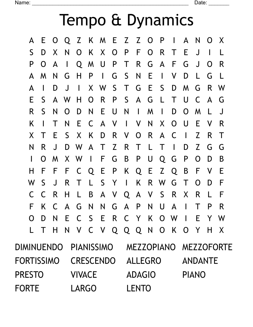 Tempo & Dynamics Word Search