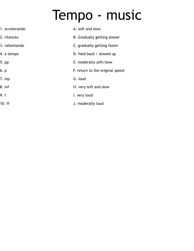 Tempo - music Worksheet