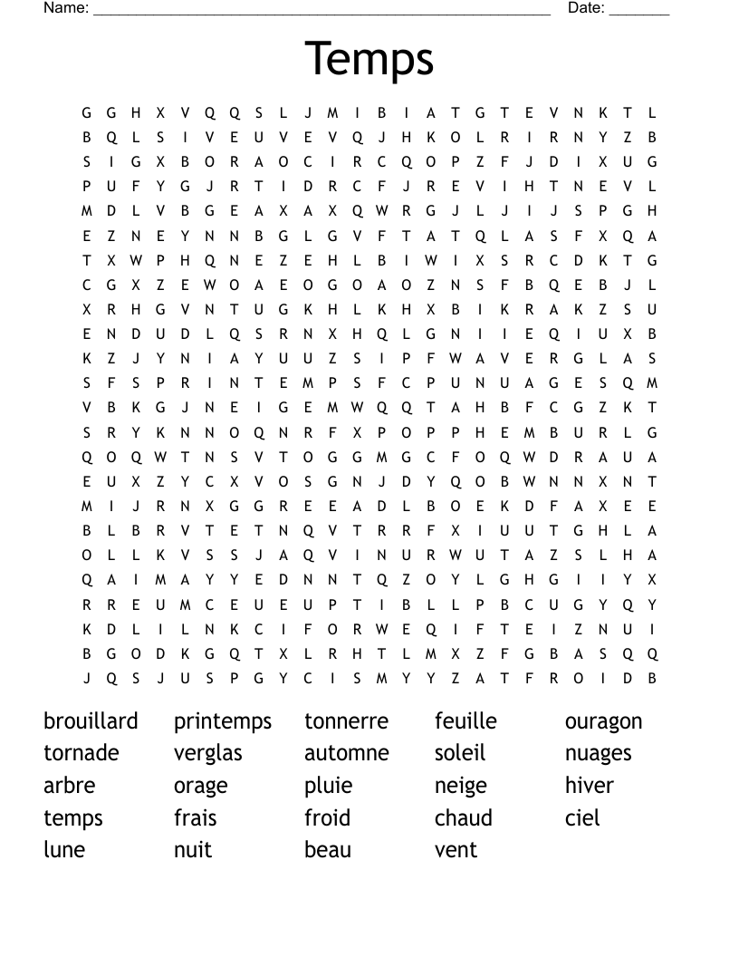 Temps Word Search