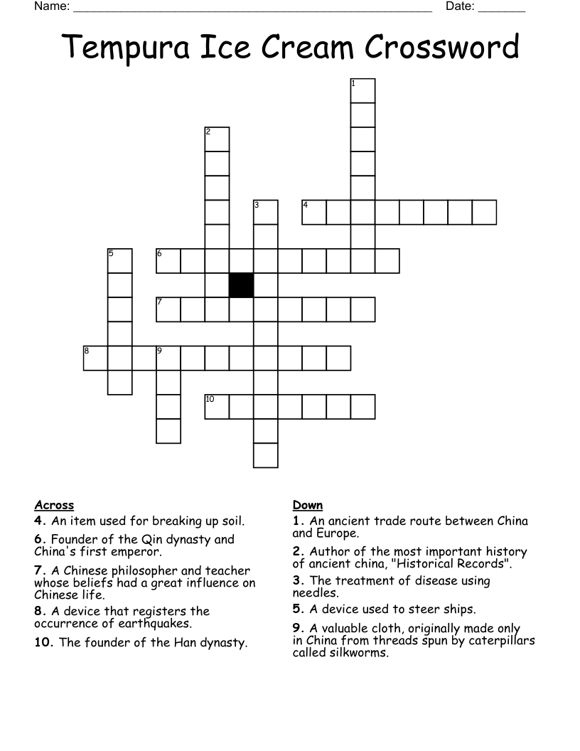 Tempura Ice Cream Crossword