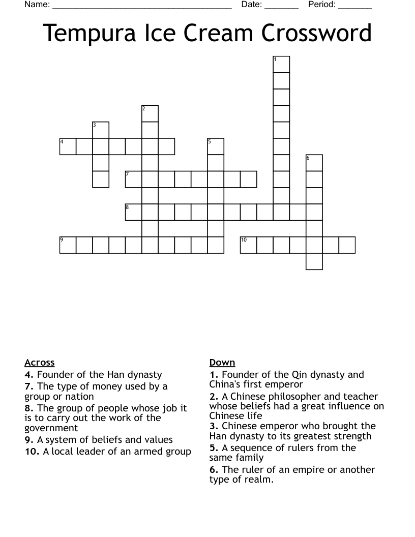 Tempura Ice Cream Crossword