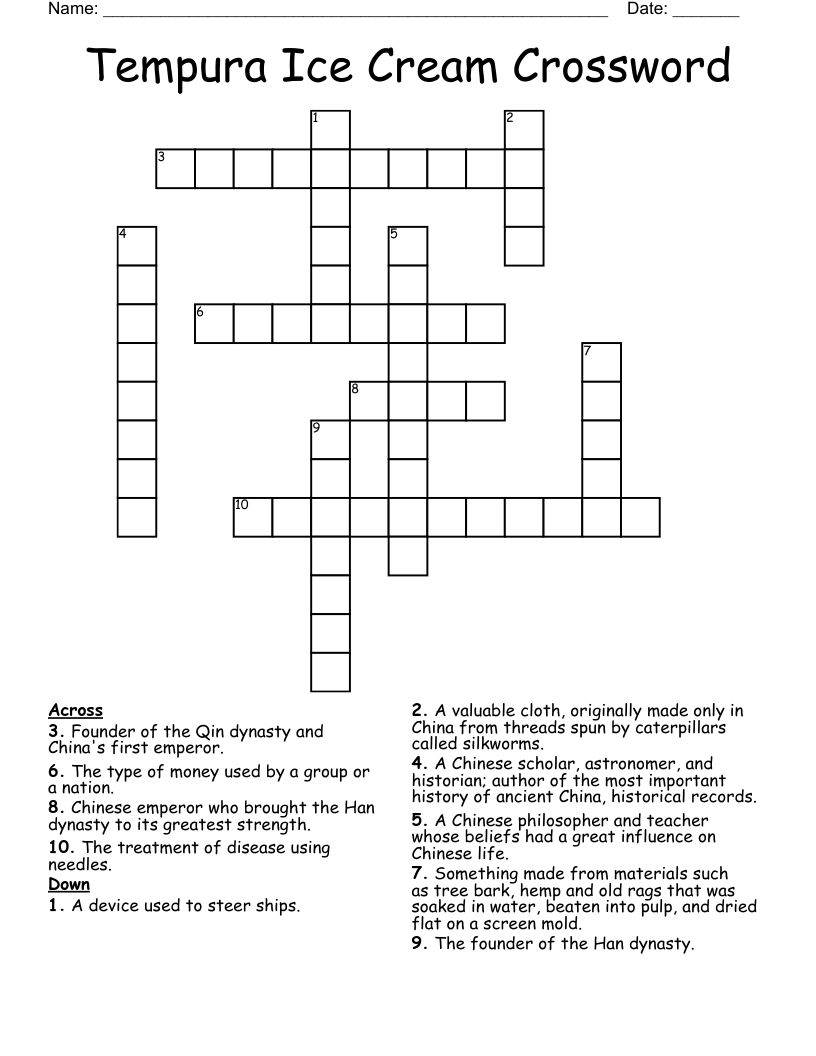 Tempura Ice Cream Crossword