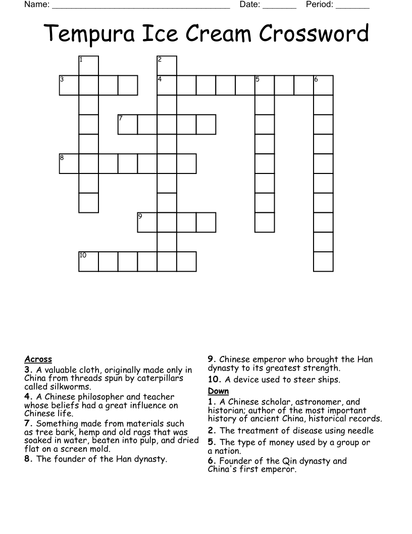 Tempura Ice Cream Crossword