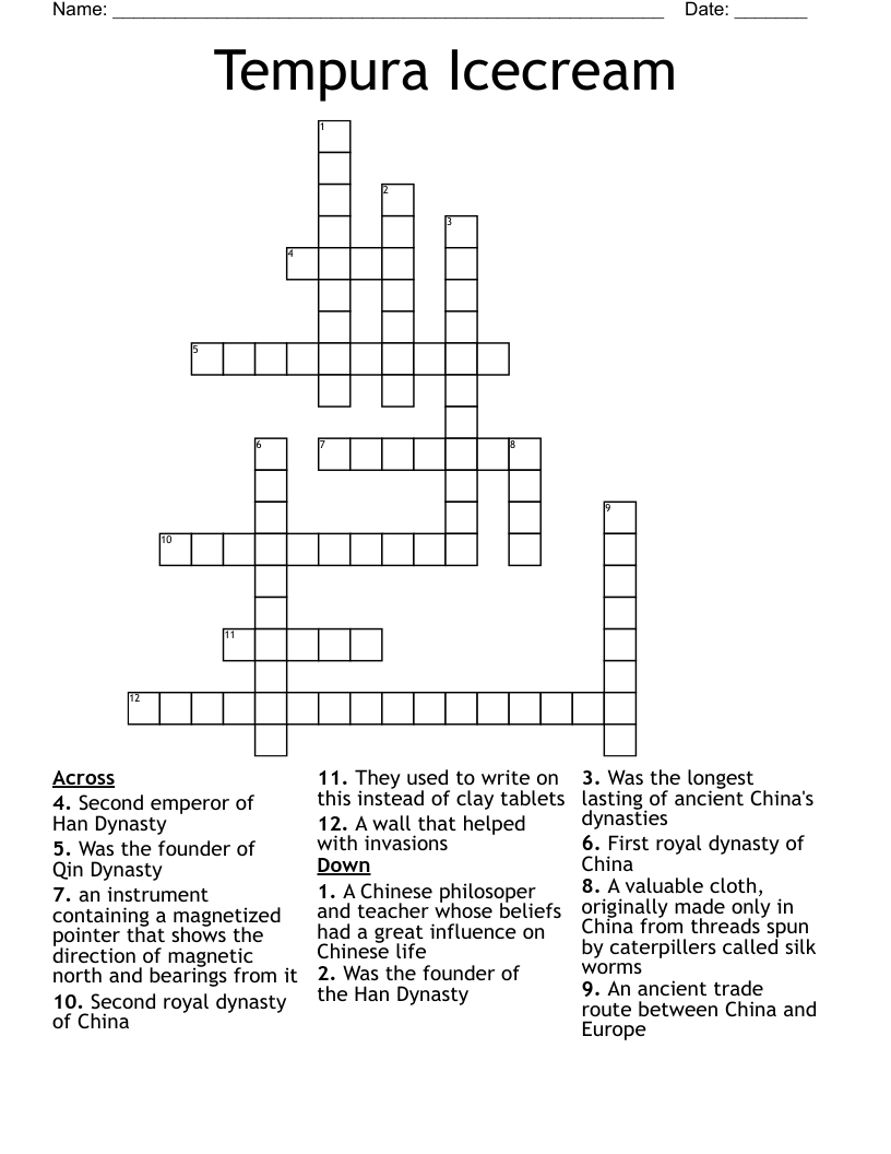 Tempura Icecream Crossword