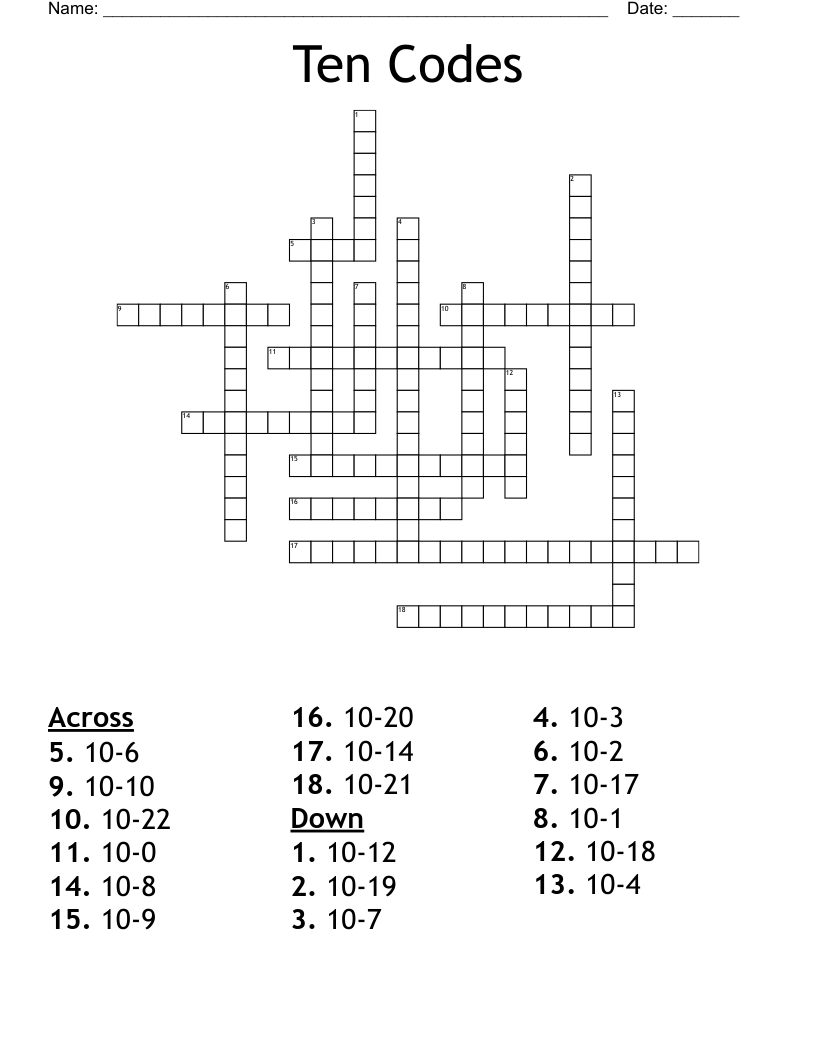 Ten Codes Crossword