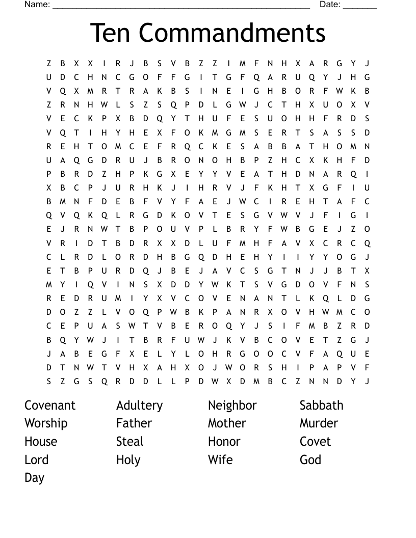 Ten Commandments Word Search