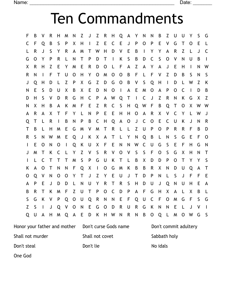 Ten Commandments Word Search