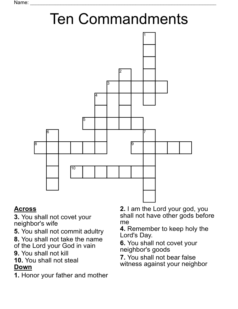 Ten Commandments Crossword