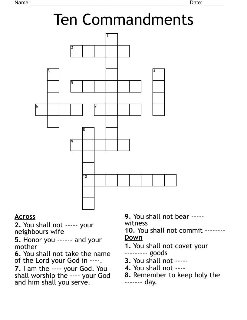 Ten Commandments Crossword