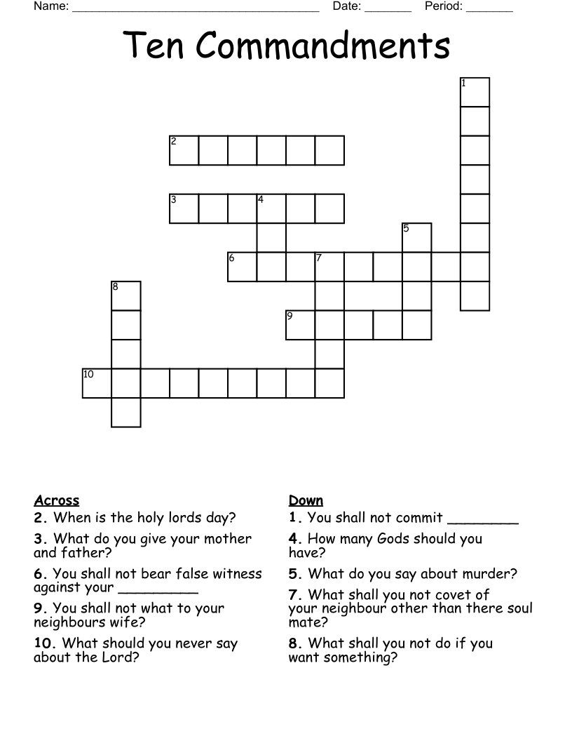 Ten Commandments Crossword