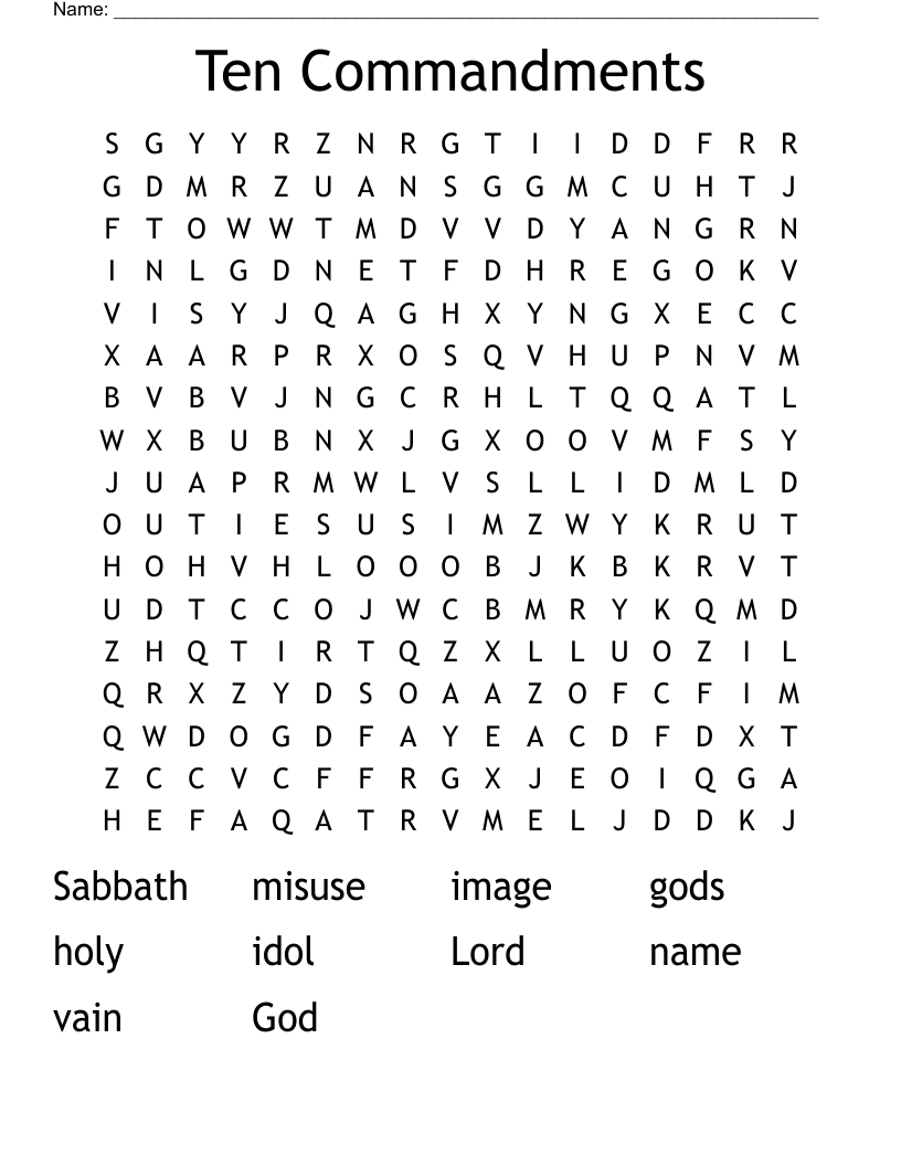 Ten Commandments Word Search