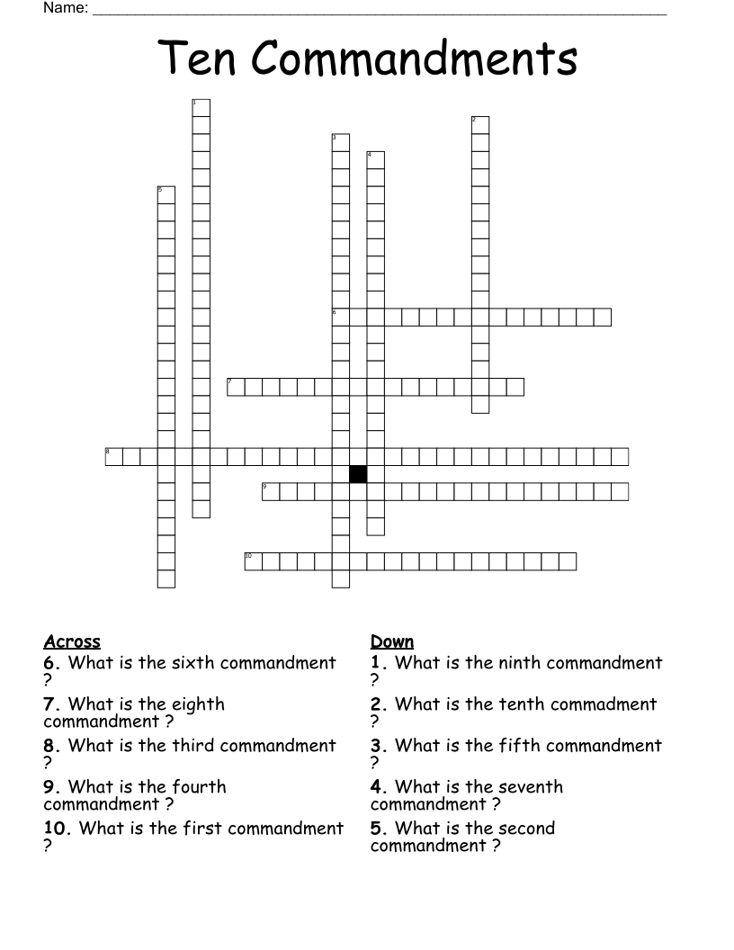 Ten Commandments Crossword