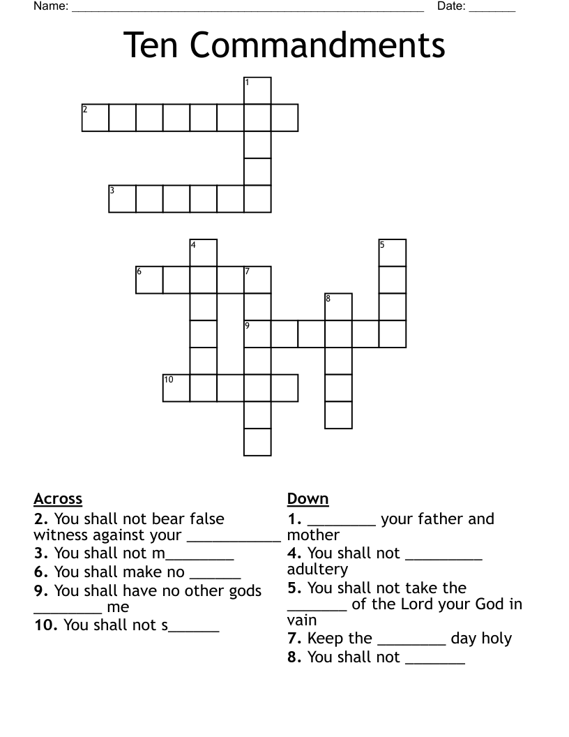 Ten Commandments Crossword