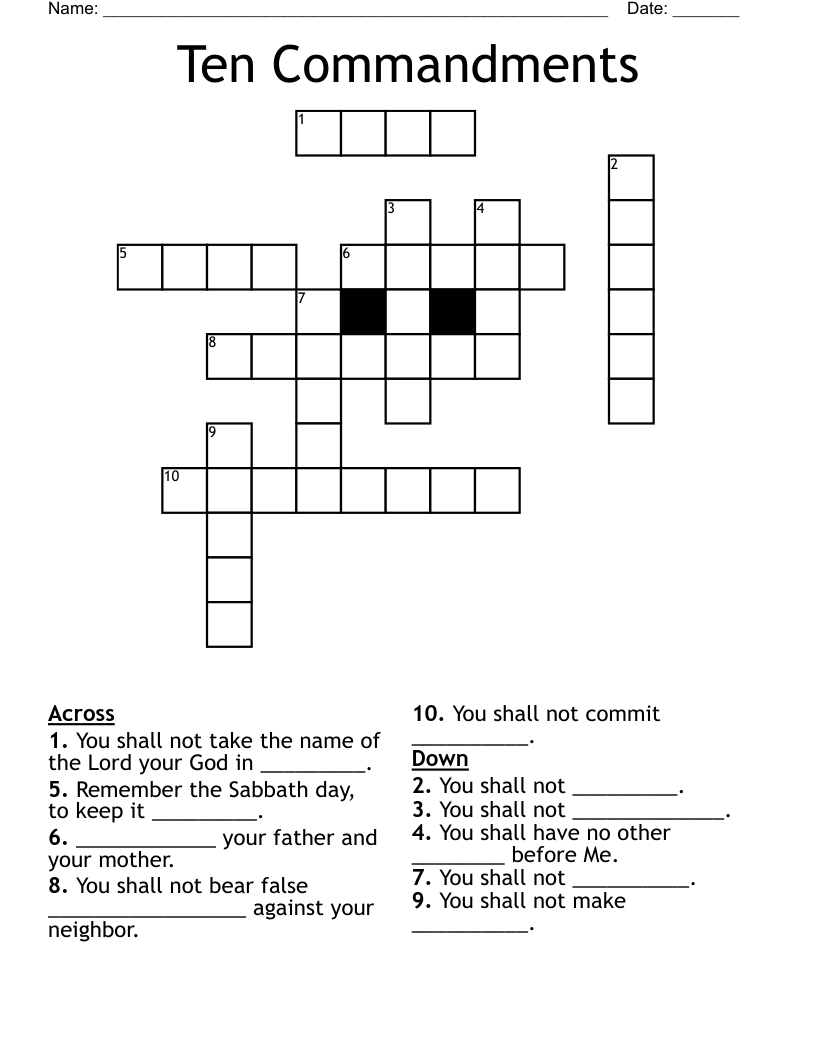 Ten Commandments Crossword