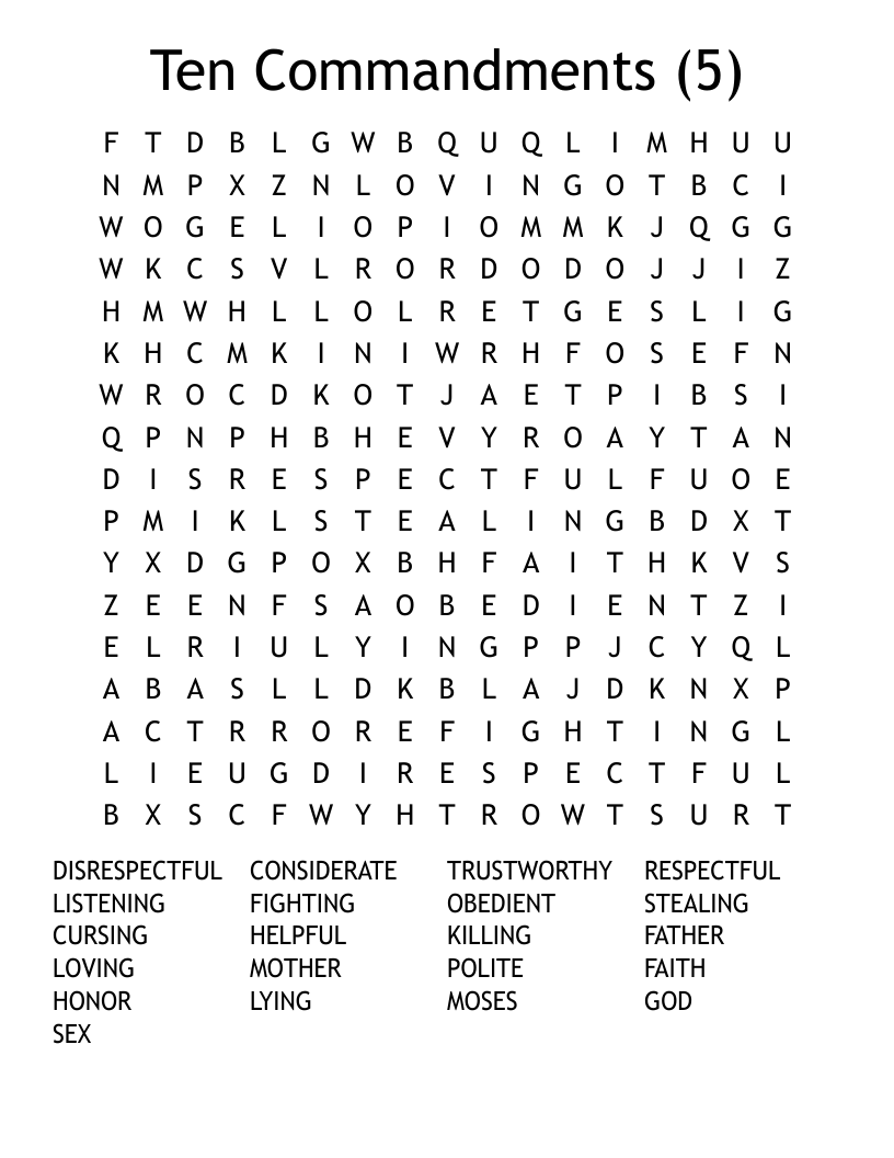 Ten Commandments (5) Word Search