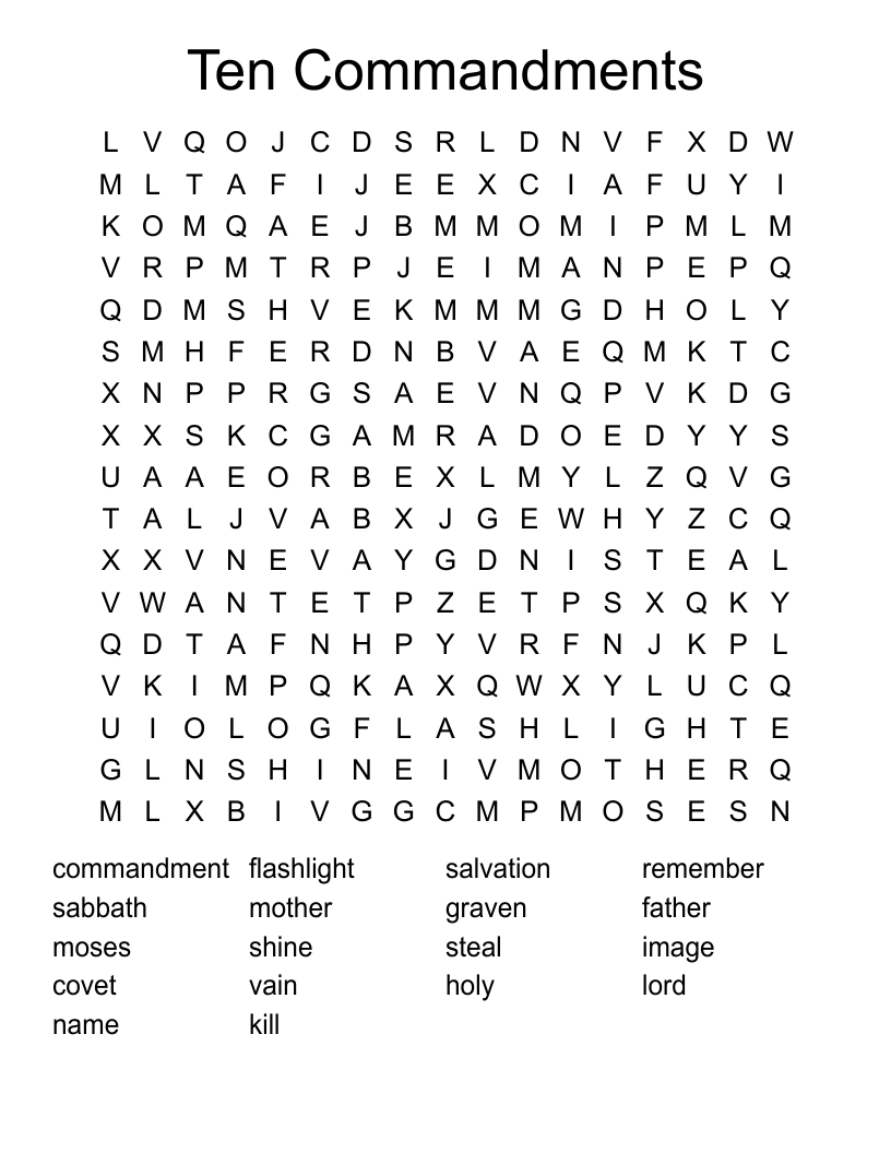 Ten Commandments Word Search