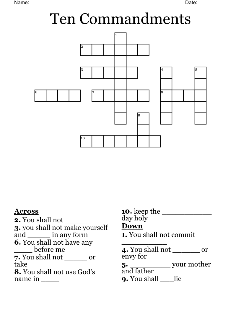 Ten Commandments Crossword