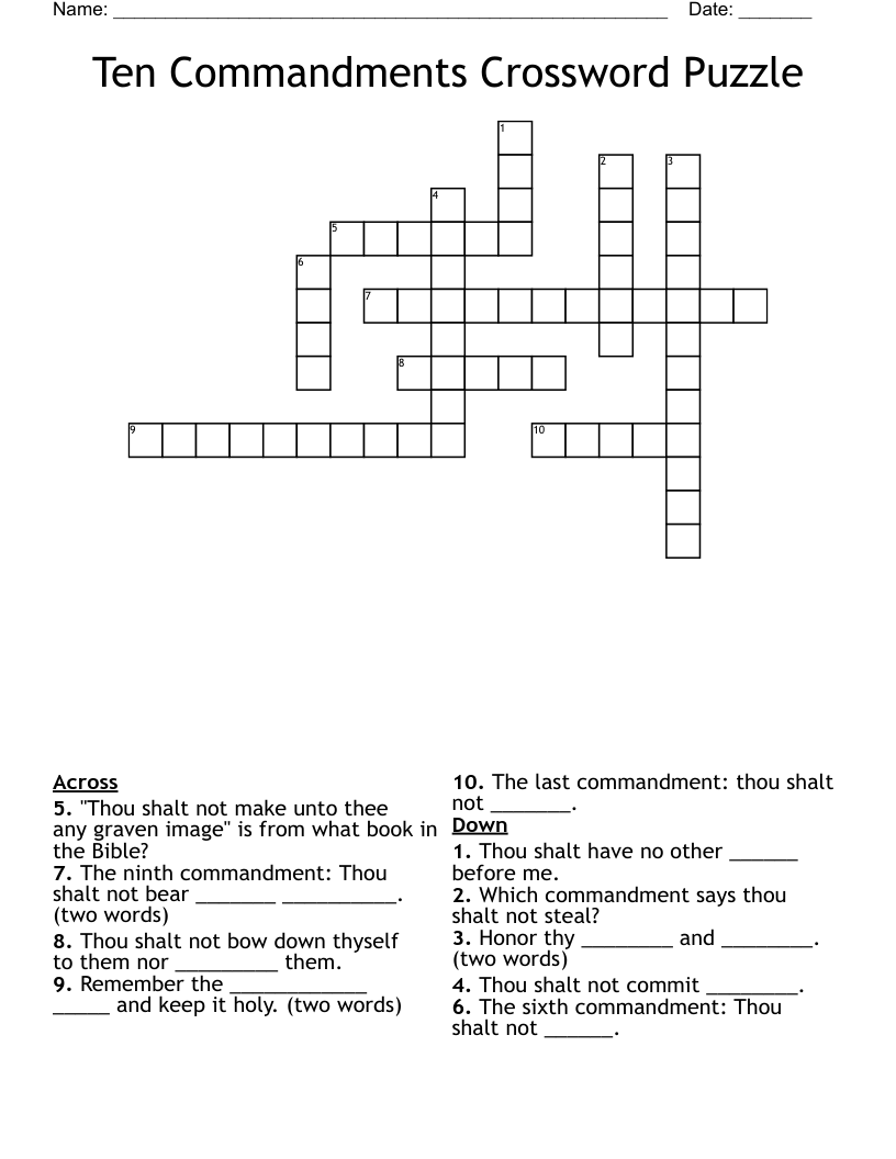Ten Commandments Crossword Puzzle