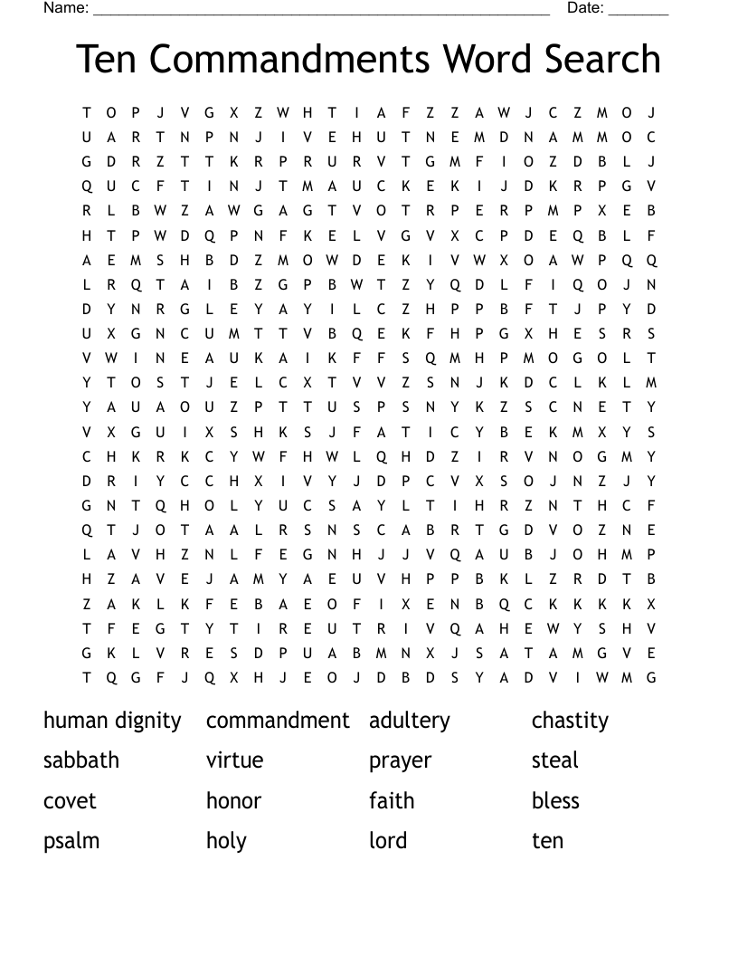 Ten Commandments Word Search