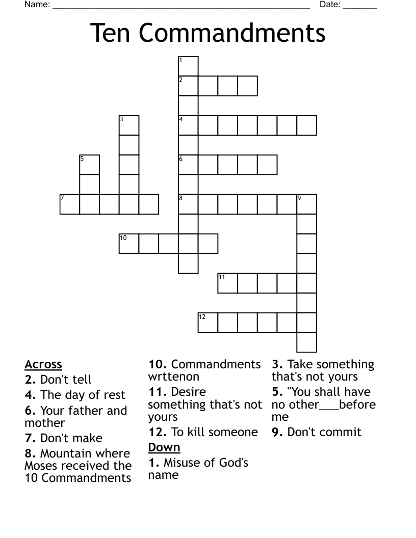 Ten Commandments  Crossword