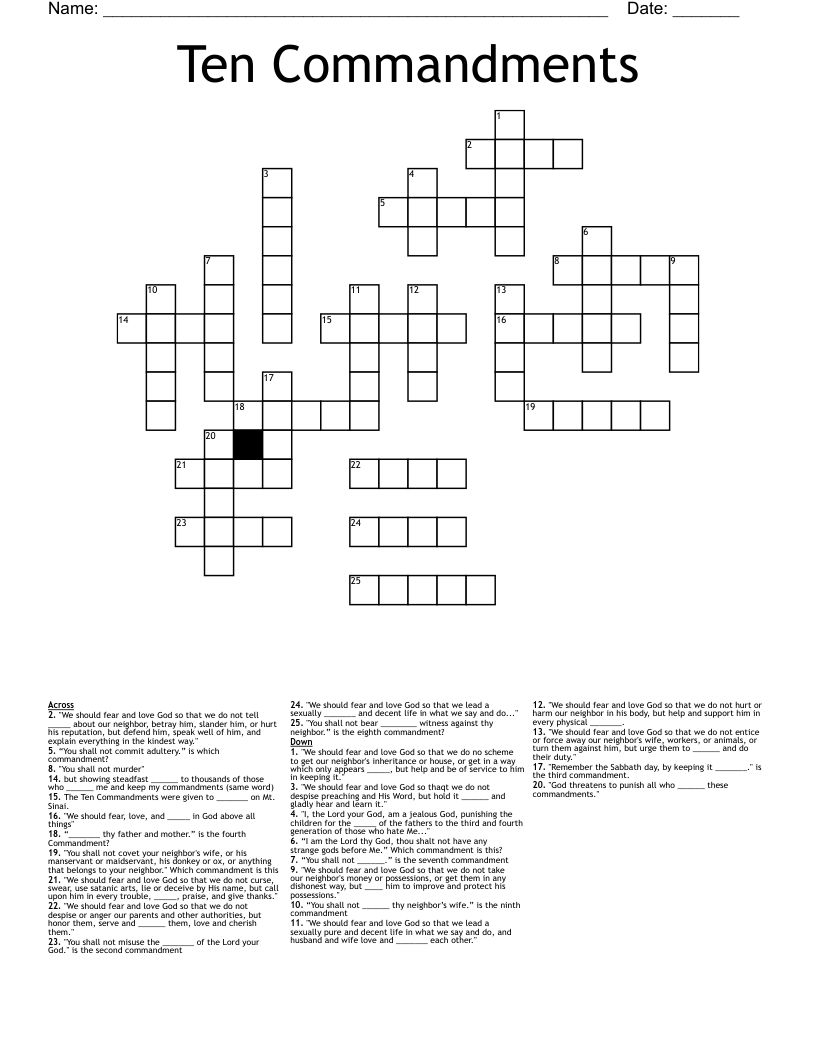 Ten Commandments  Crossword