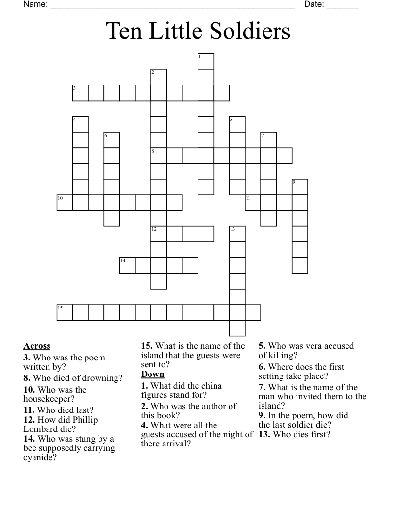 Ten Little Soldiers Crossword