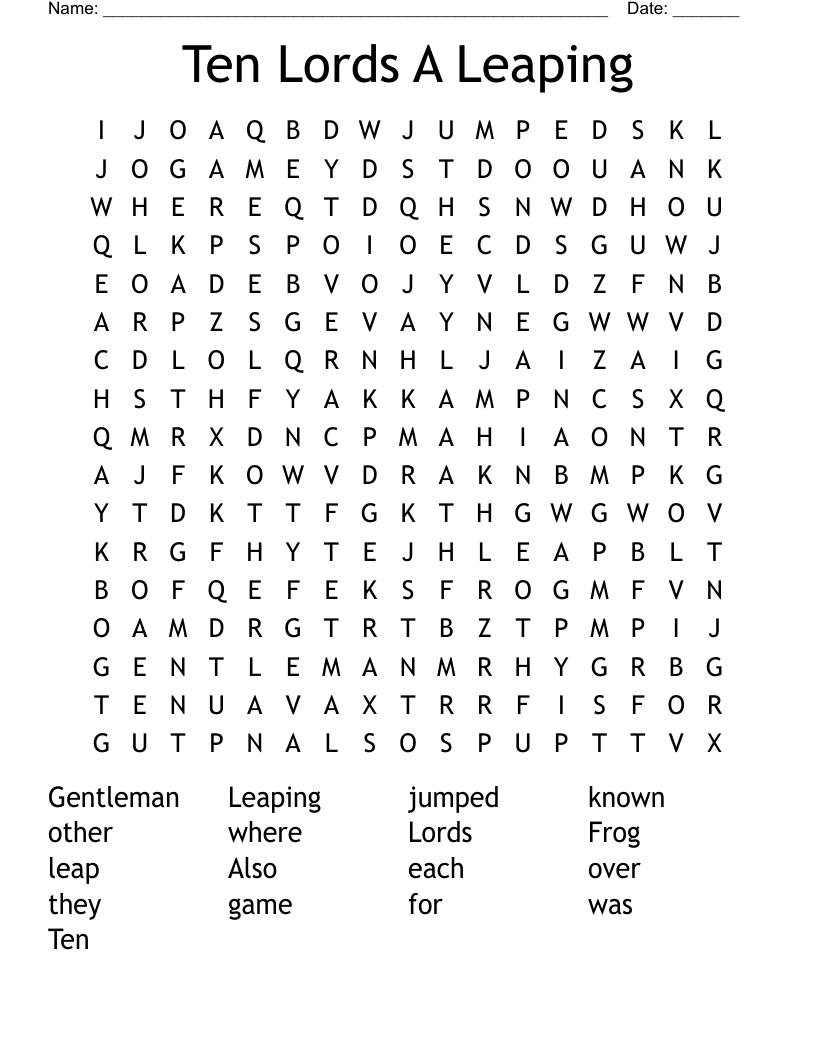 Ten Lords A Leaping Word Search