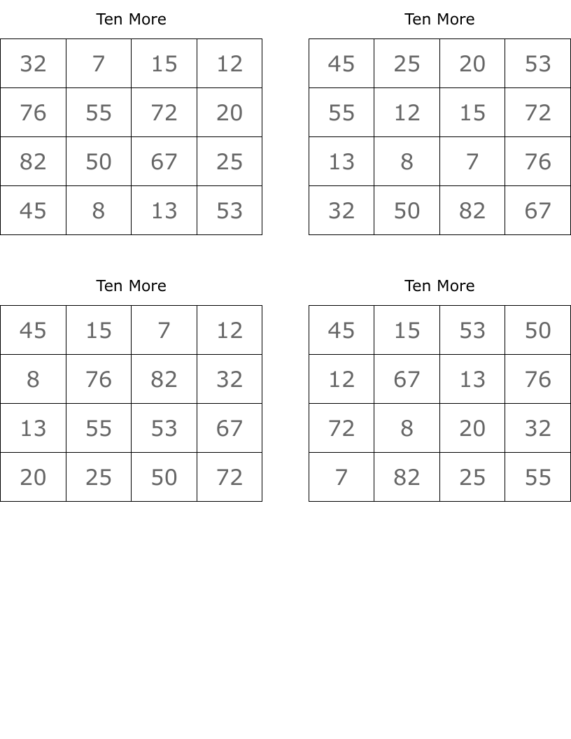 Ten More Bingo Cards