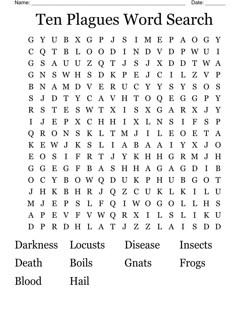 Ten Plagues Word Search