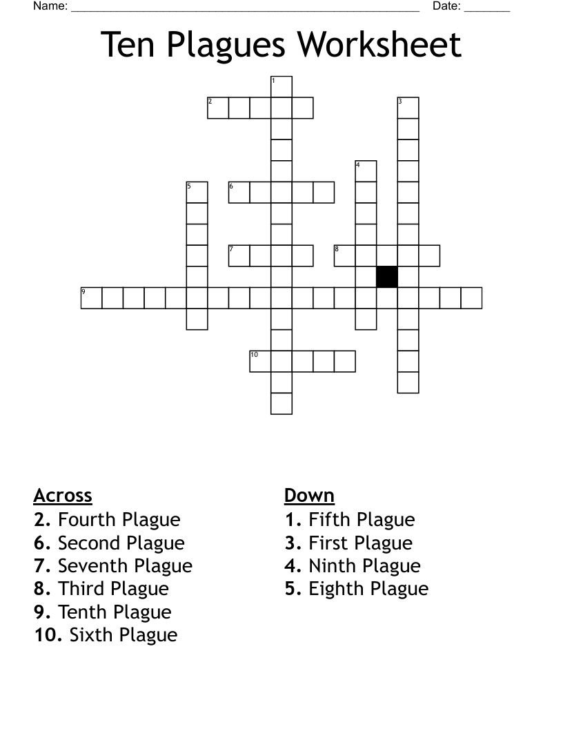 Ten Plagues Worksheet Crossword