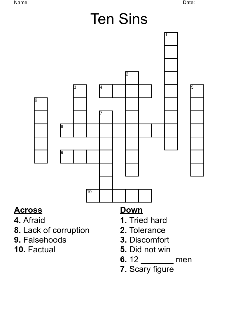 Ten Sins Crossword