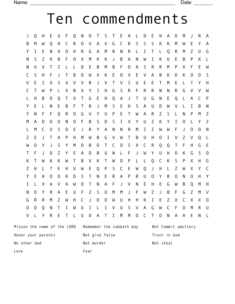 Ten commendments Word Search