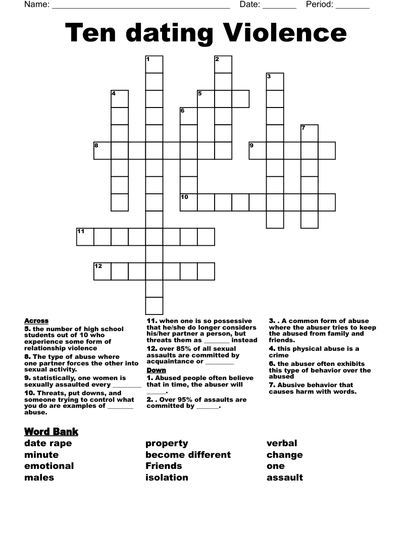Ten dating Violence Crossword