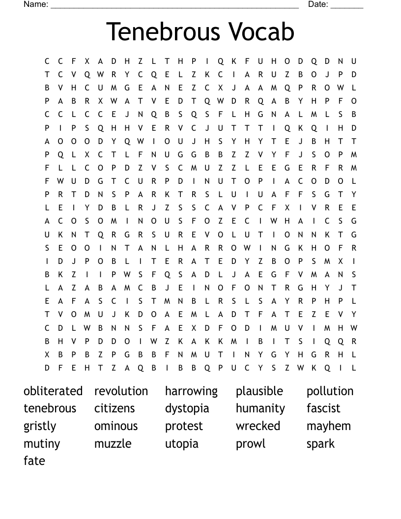 Tenebrous Vocab Word Search