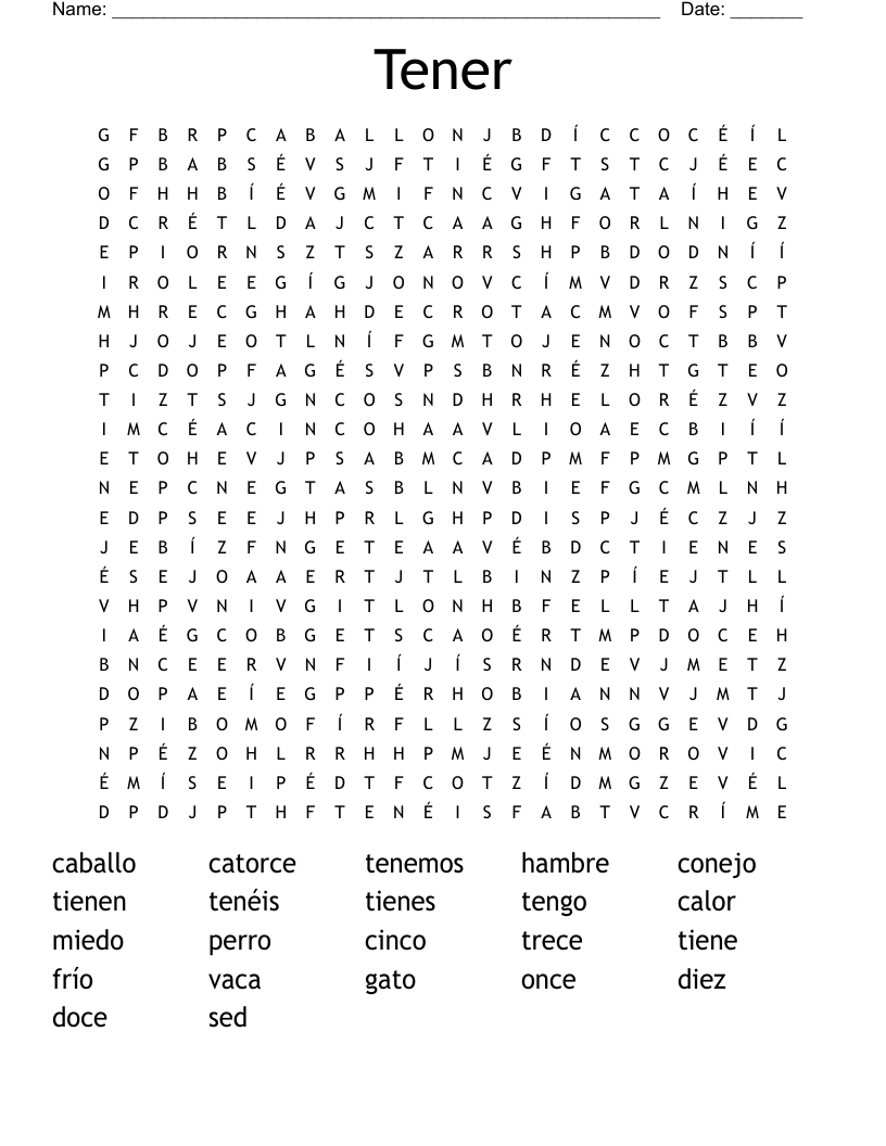 Tener Word Search