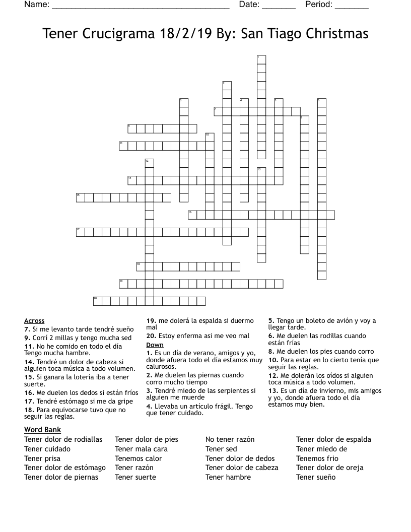 Tener Crucigrama 18/2/19 By: San Tiago Christmas Crossword