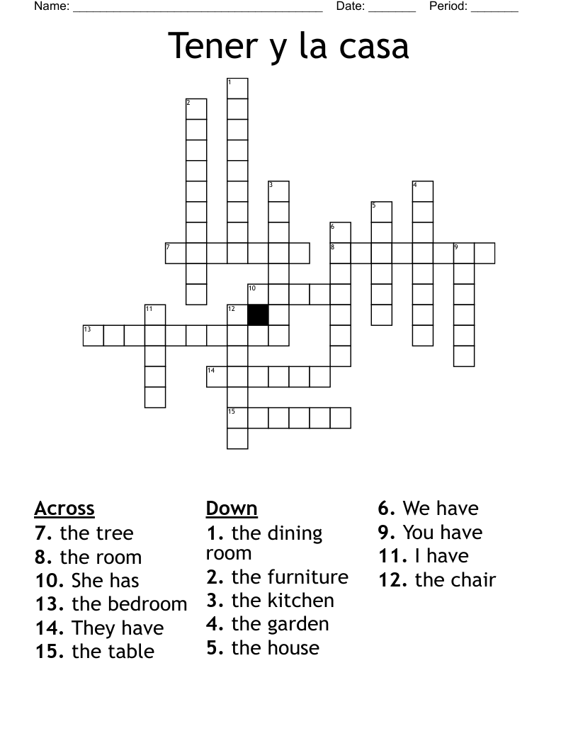 Tener y la casa Crossword