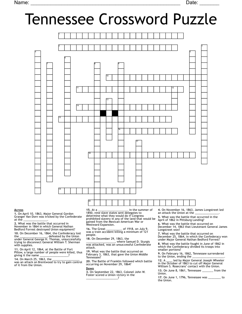 Tennessee Crossword Puzzle