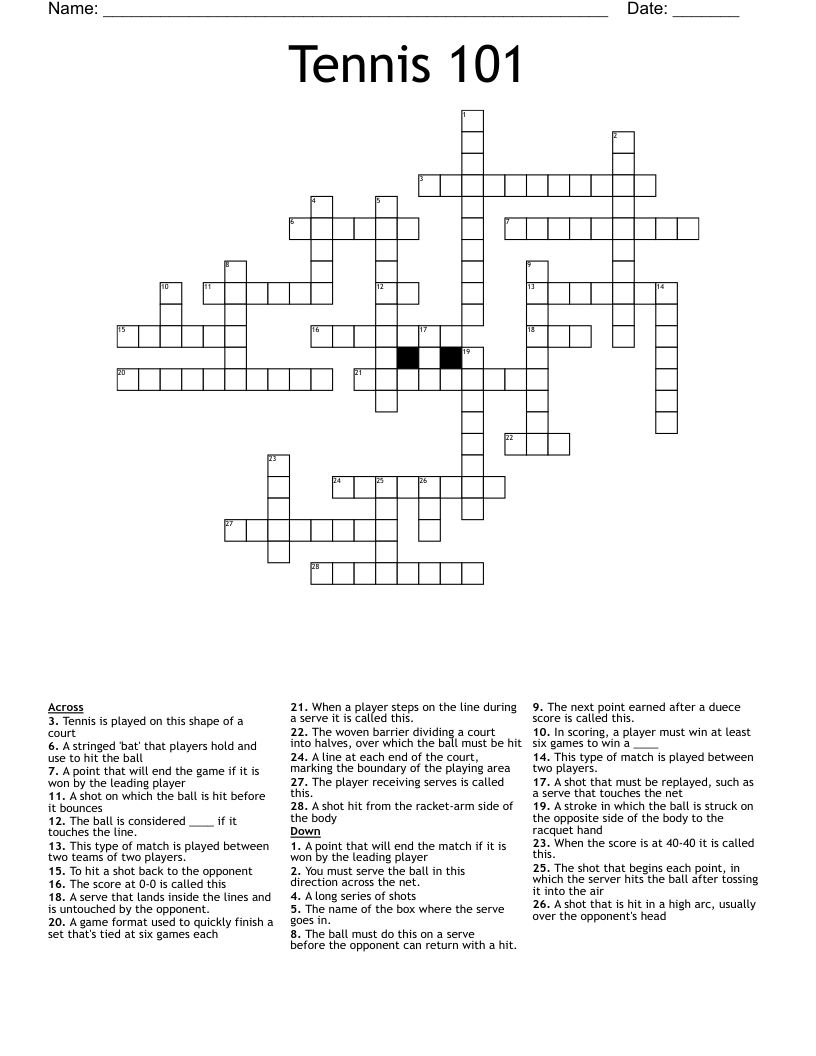 Tennis 101 Crossword
