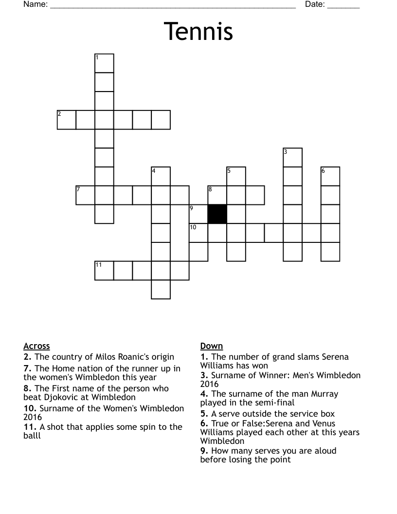 Tennis Crossword