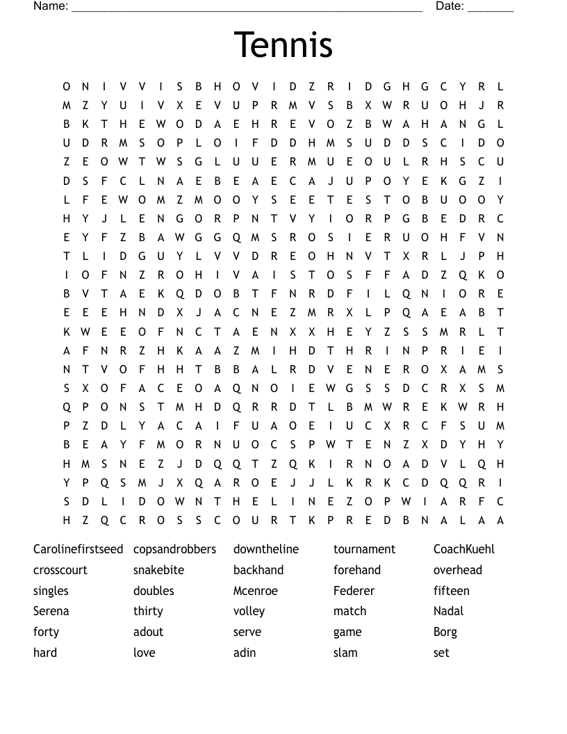 Tennis Word Search
