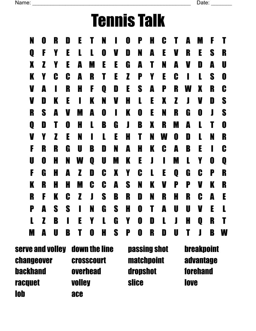 Tennis Talk Word Search