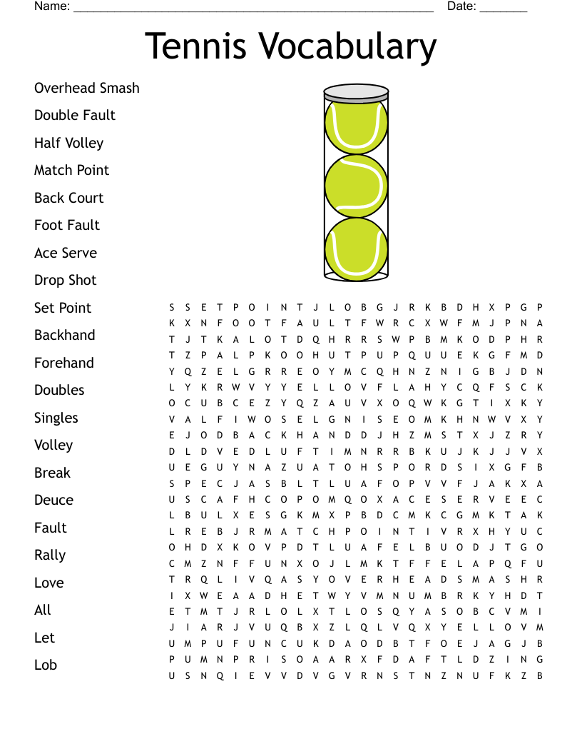 Tennis Vocabulary Word Search