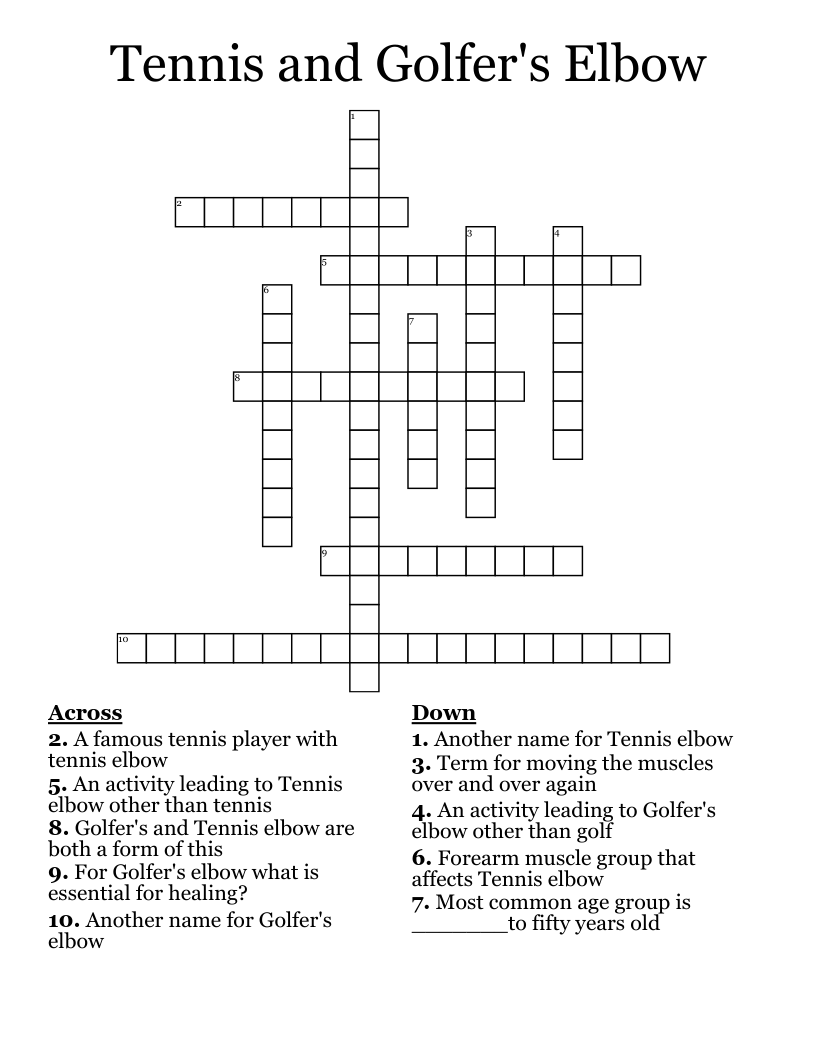 Tennis and Golfer's Elbow  Crossword